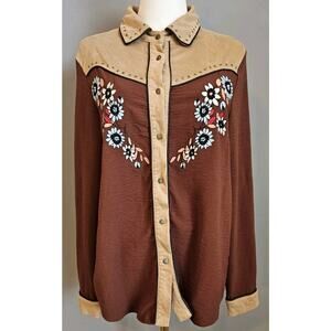 John Moon Texas Womens Floral Button Down Fringe Shirt Size M Western Cowgirl
